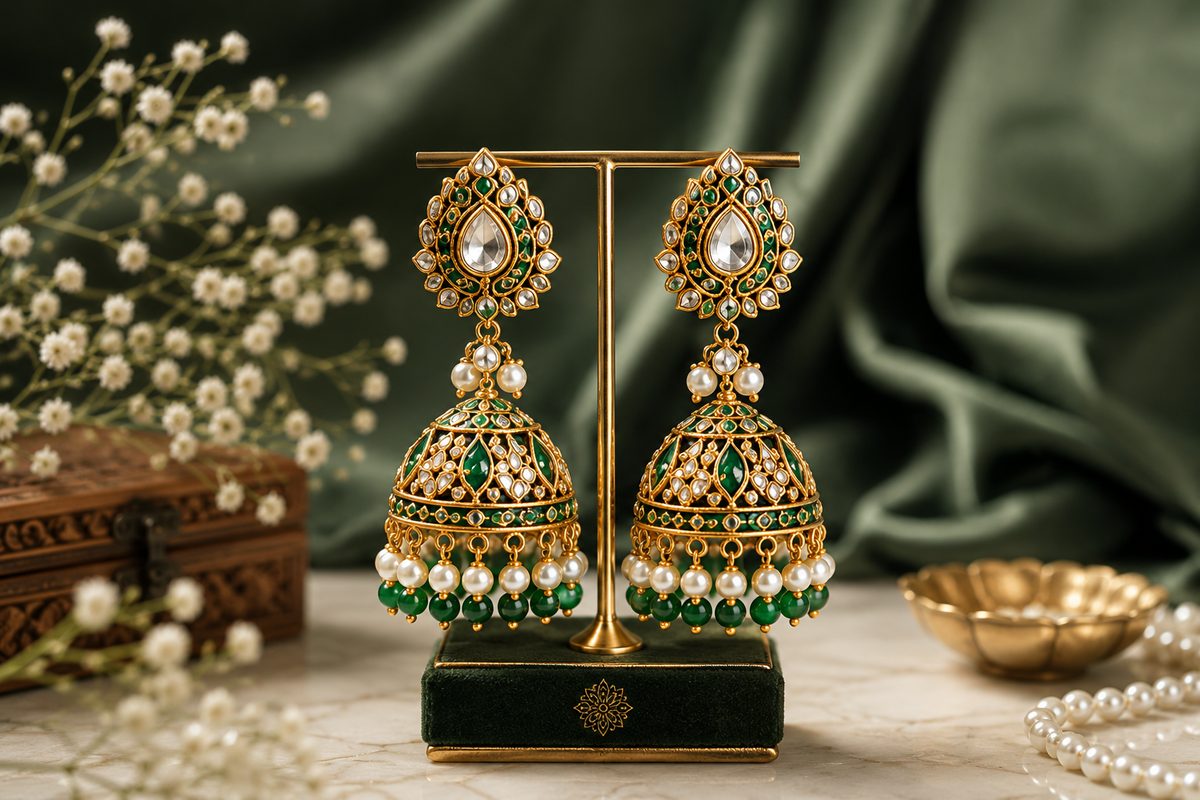 Emerald Green Jhumka Earrings