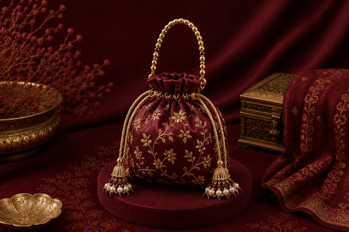 Sage Green Embroidered Potli Bag
