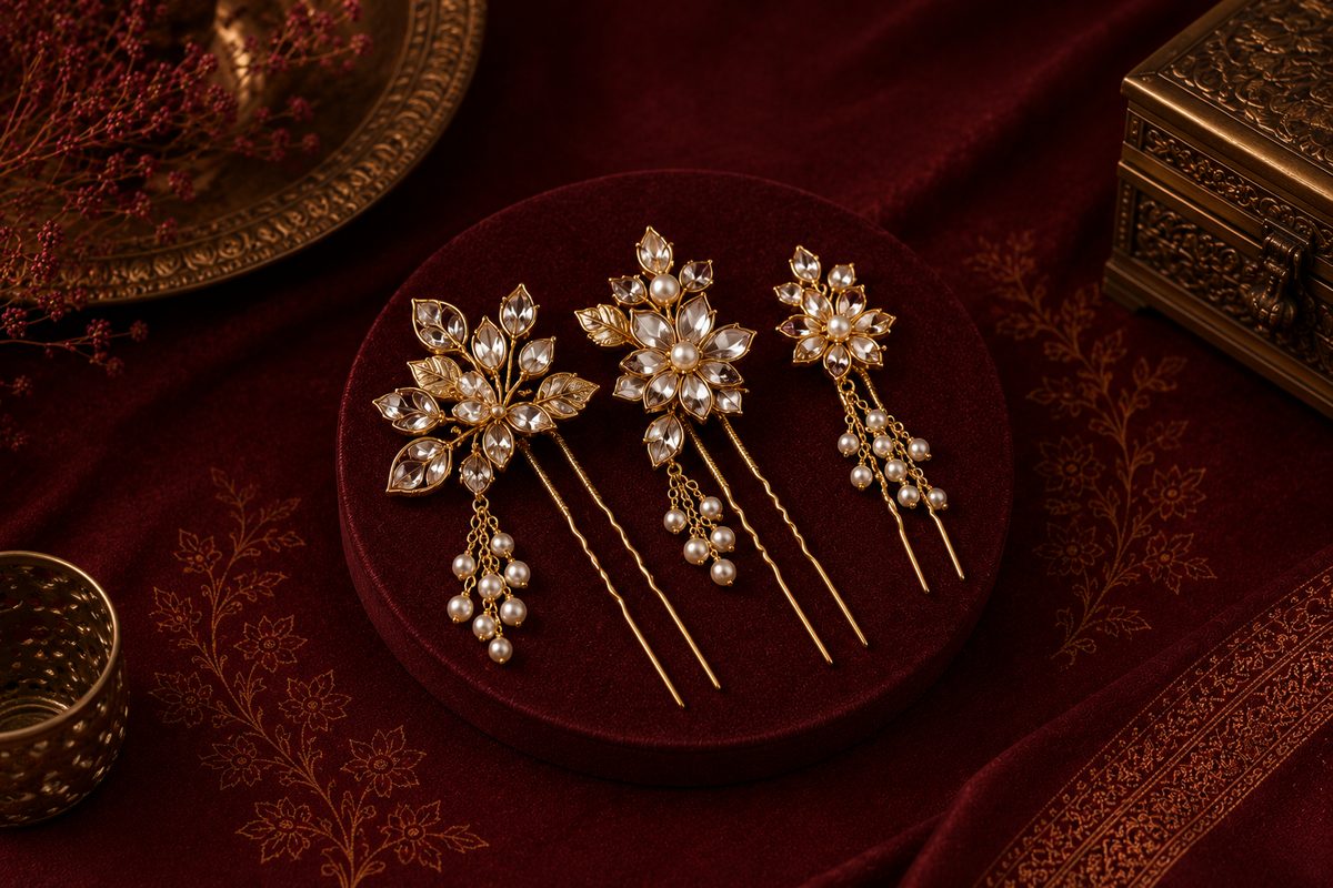 Pearl & Floral Hair Pins Set of 2