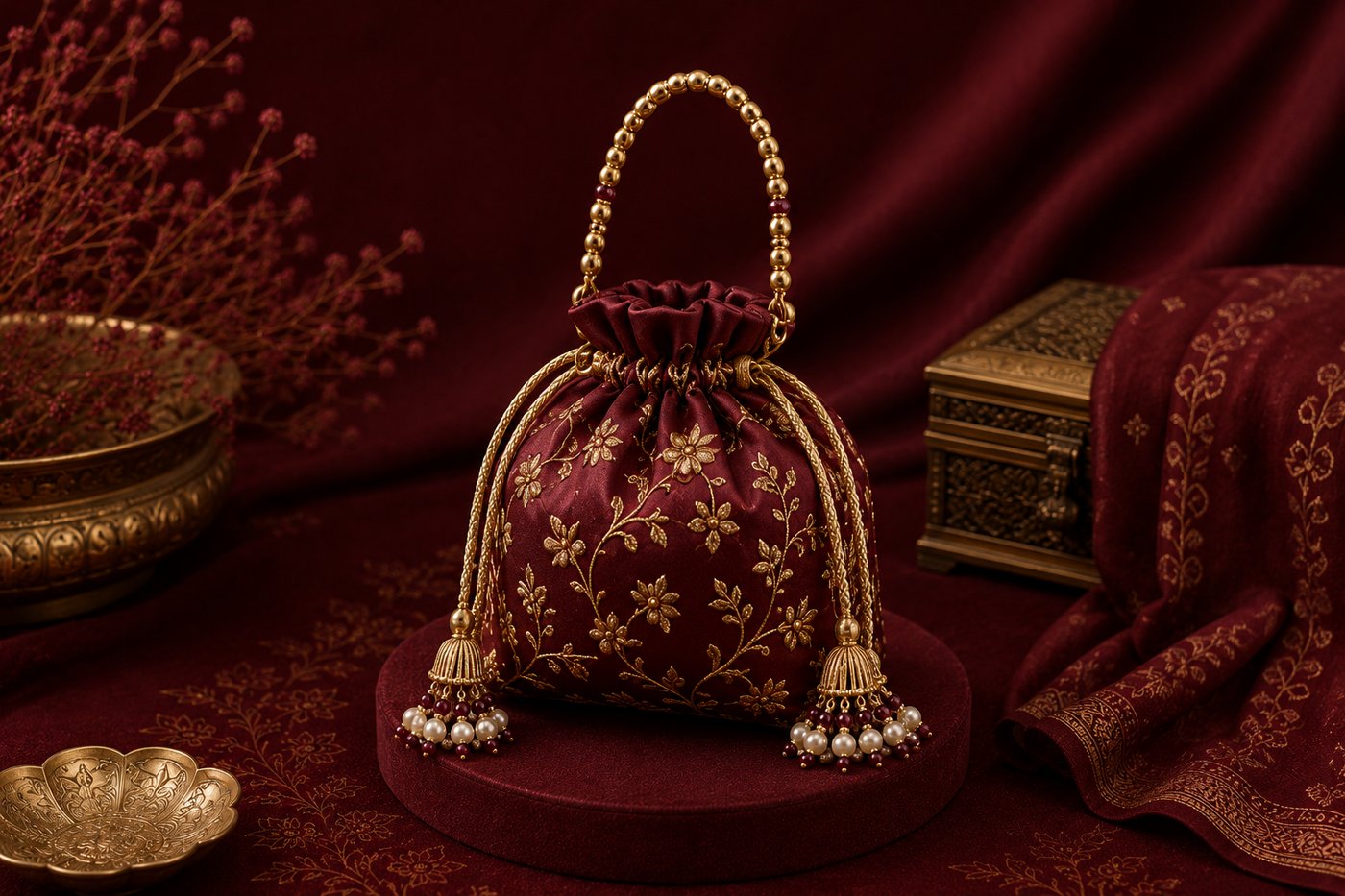 Sage Green Embroidered Potli Bag