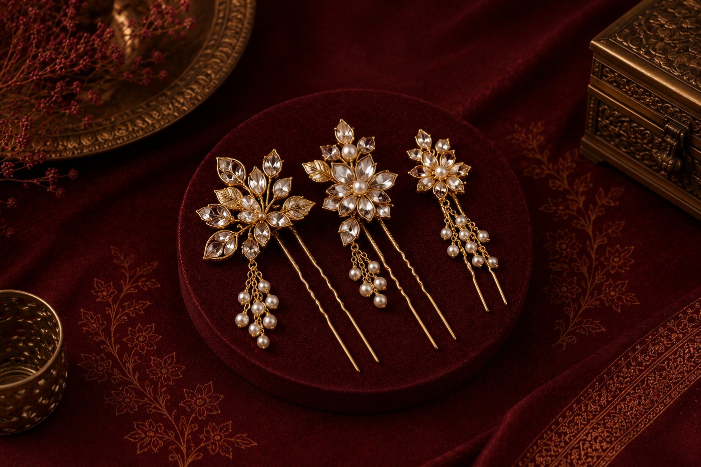 Pearl & Floral Hair Pins Set of 2