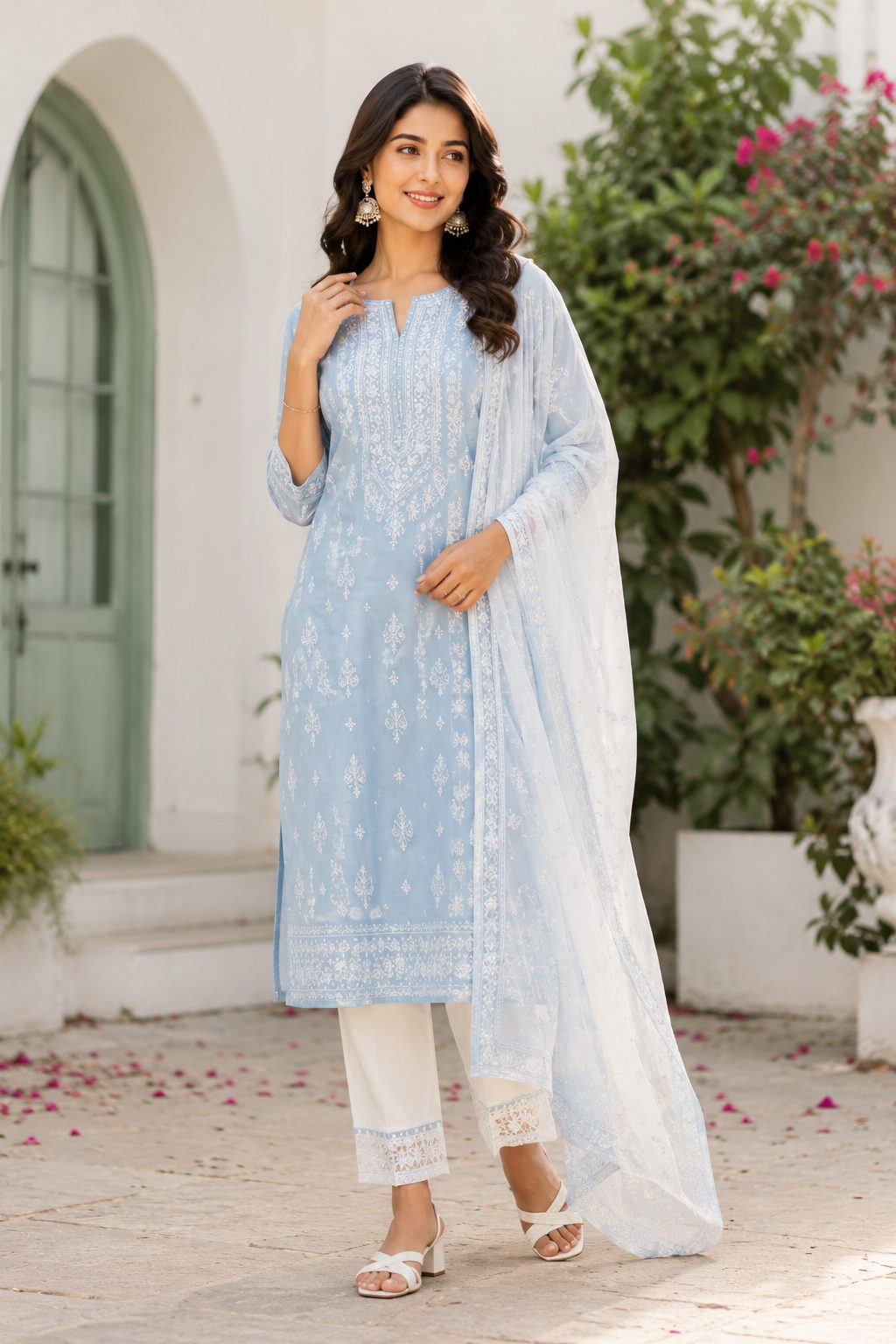 Sky Blue Floral Kurta Set