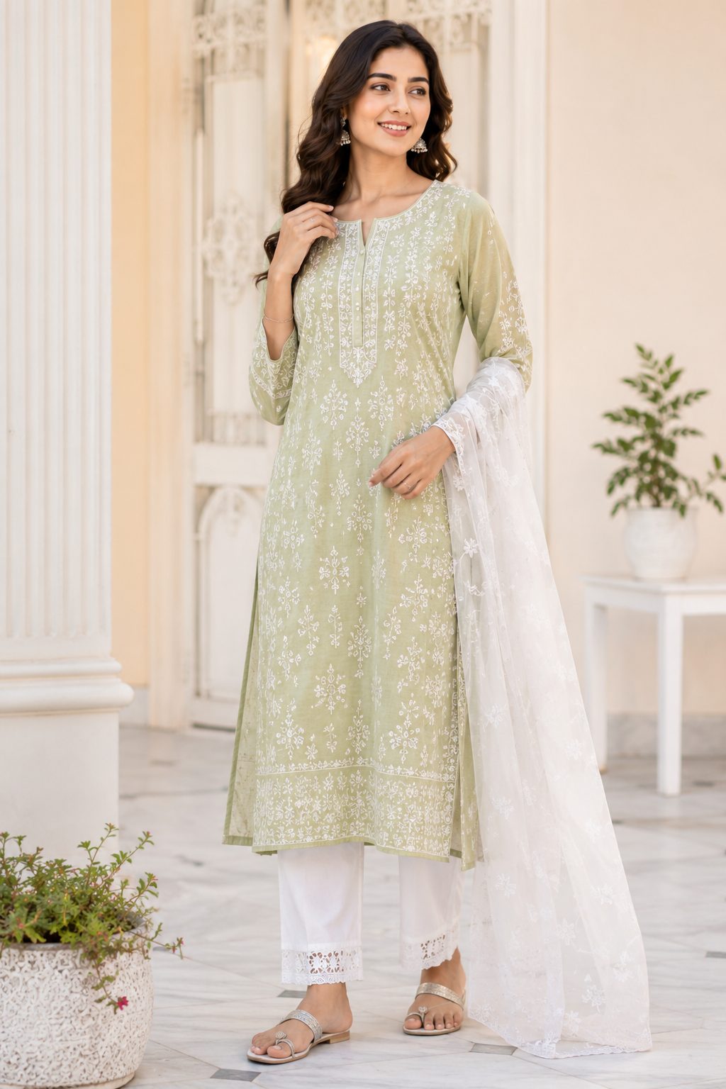 Sage Green Embroidered Kurta Set
