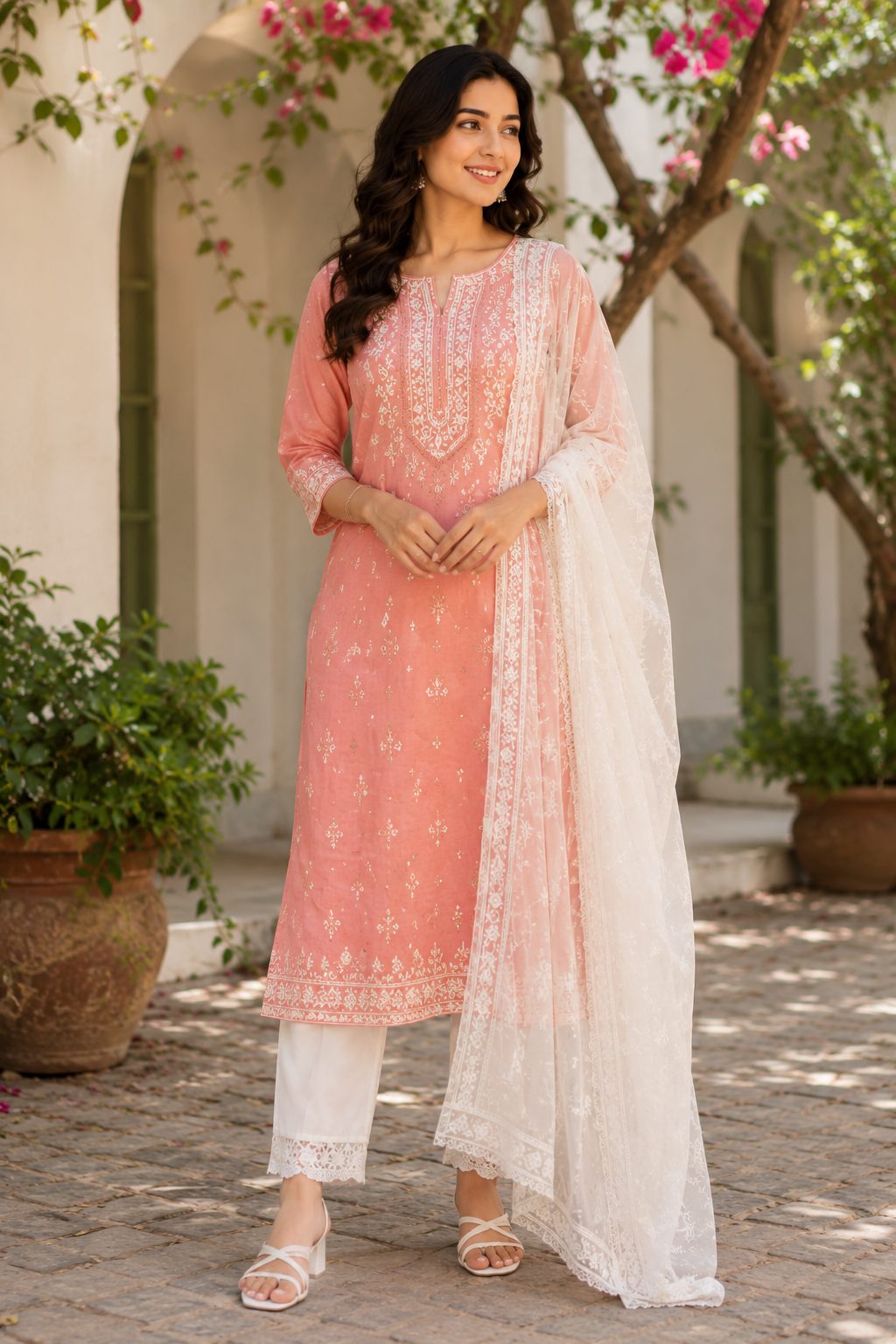 Peach Embroidered Kurta Set