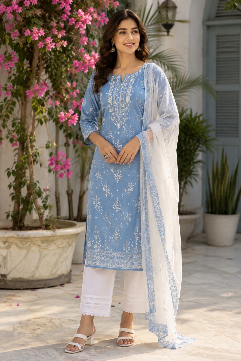 Powder Blue Printed Kurta Set