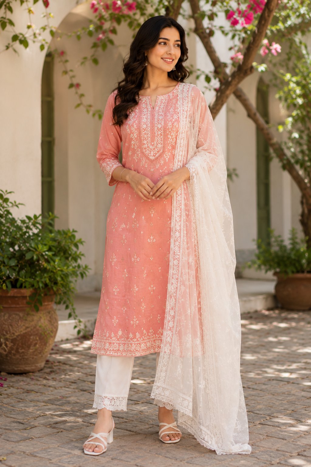 Peach Embroidered Kurta Set