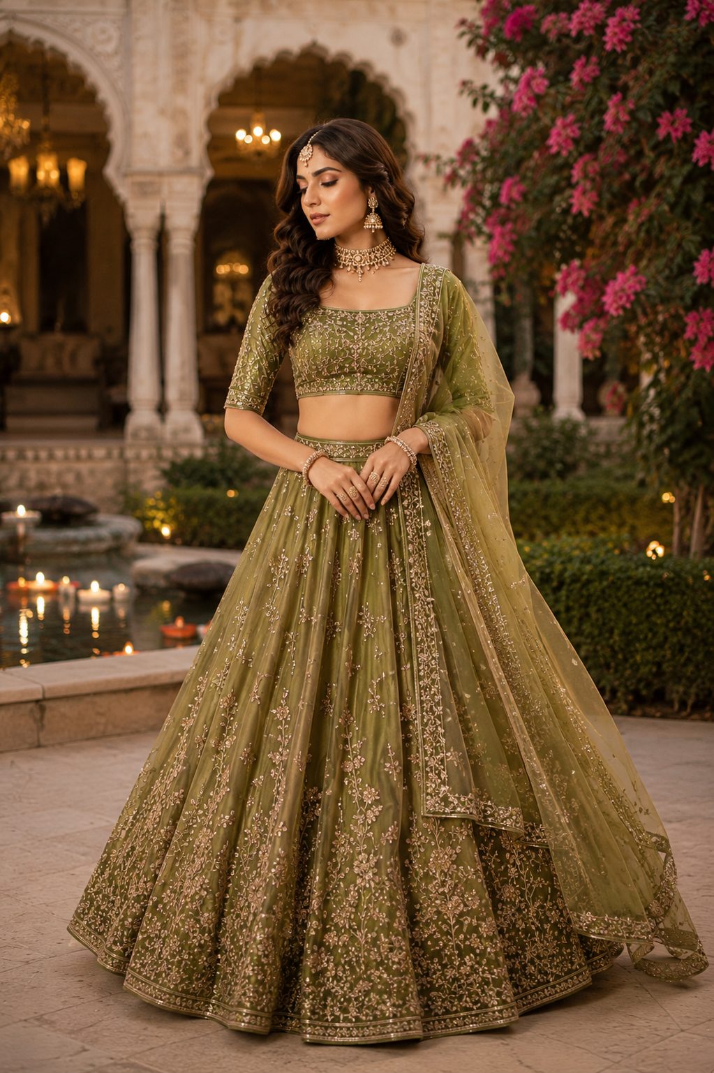 Olive Green Bridal Lehenga