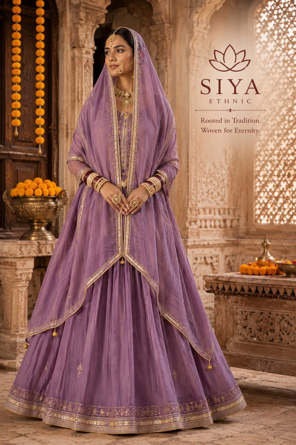 Lavender Tissue Rajputani Poshak