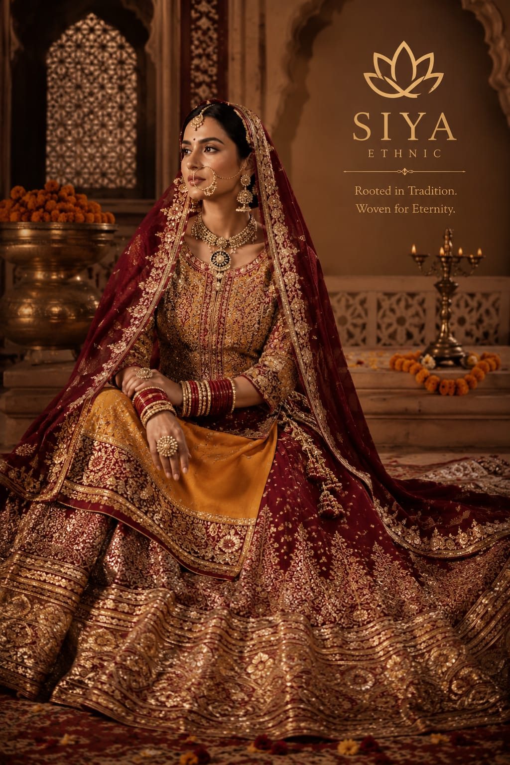 Maroon & Mustard Royal Bridal Poshak