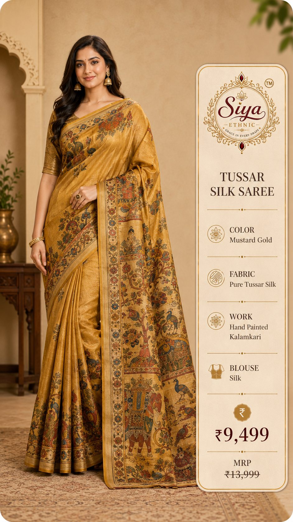 Tussar Silk Kalamkari Saree