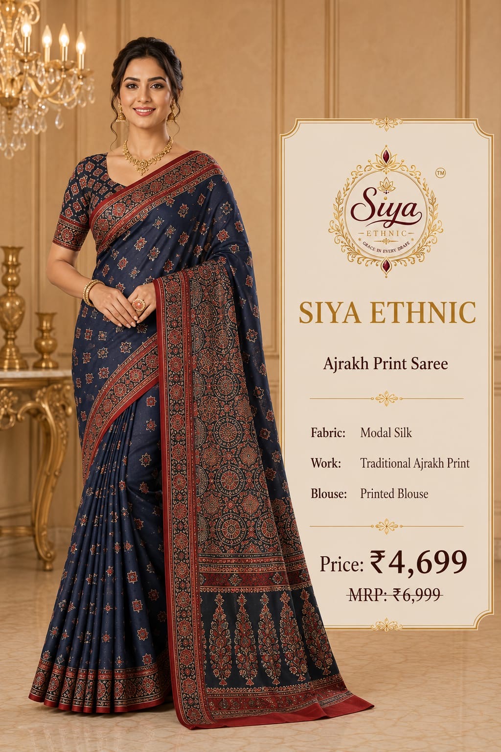 Ajrakh Print Saree