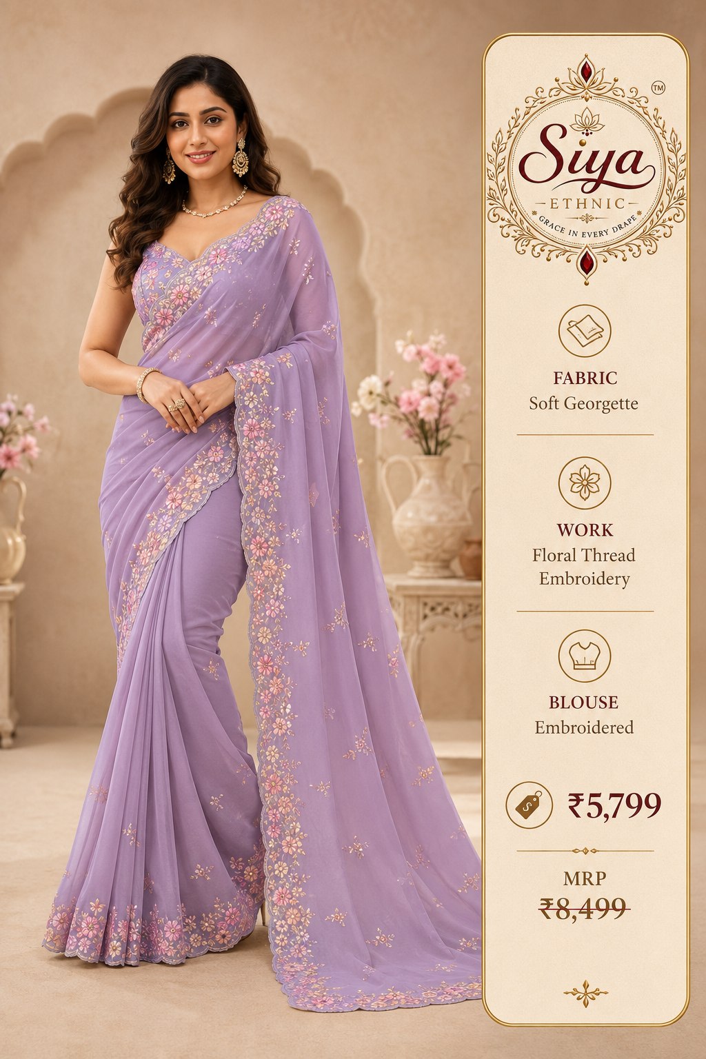 Soft Georgette Saree (Lavender)