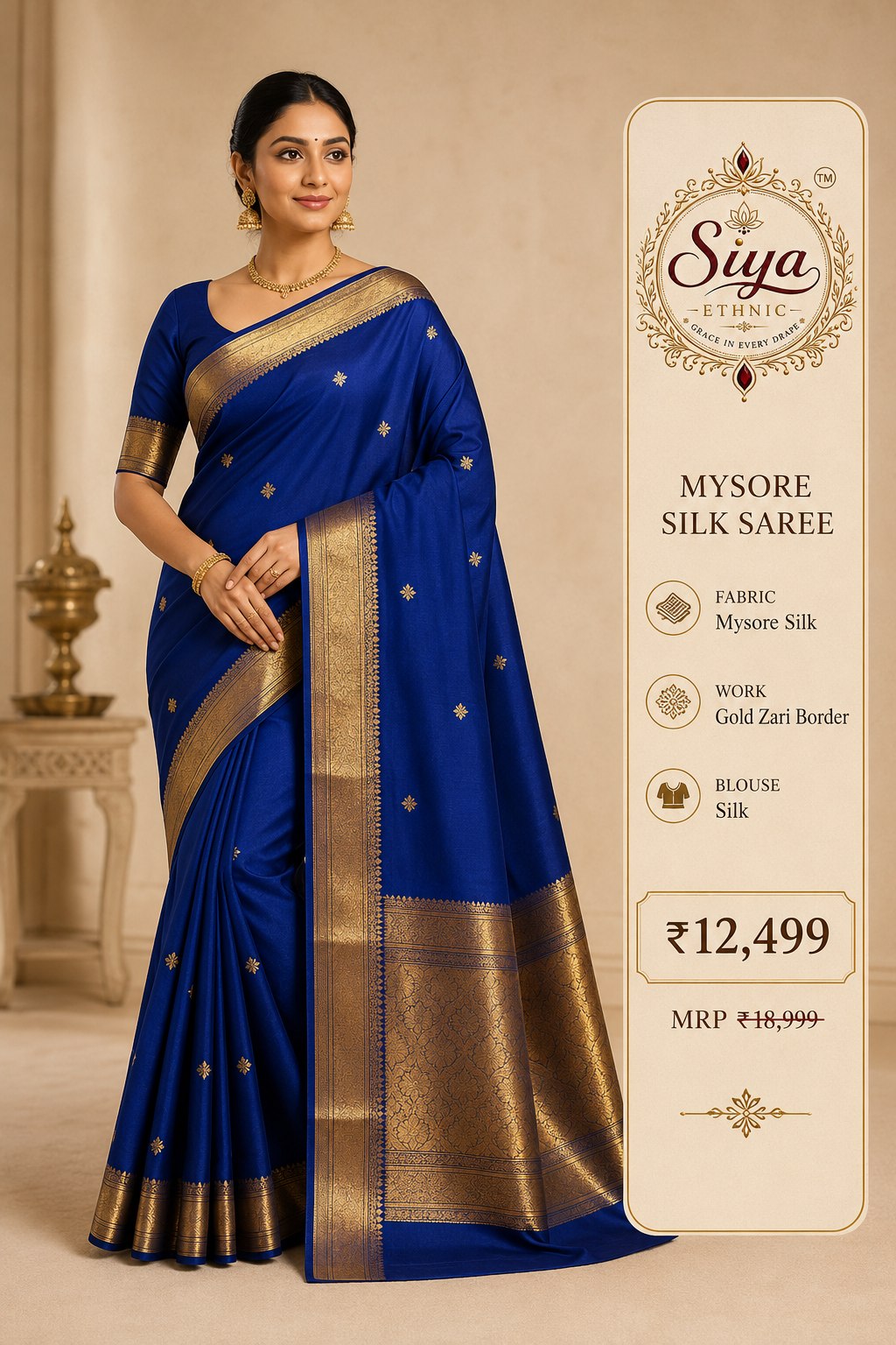 Mysore Silk Saree (Royal Blue)