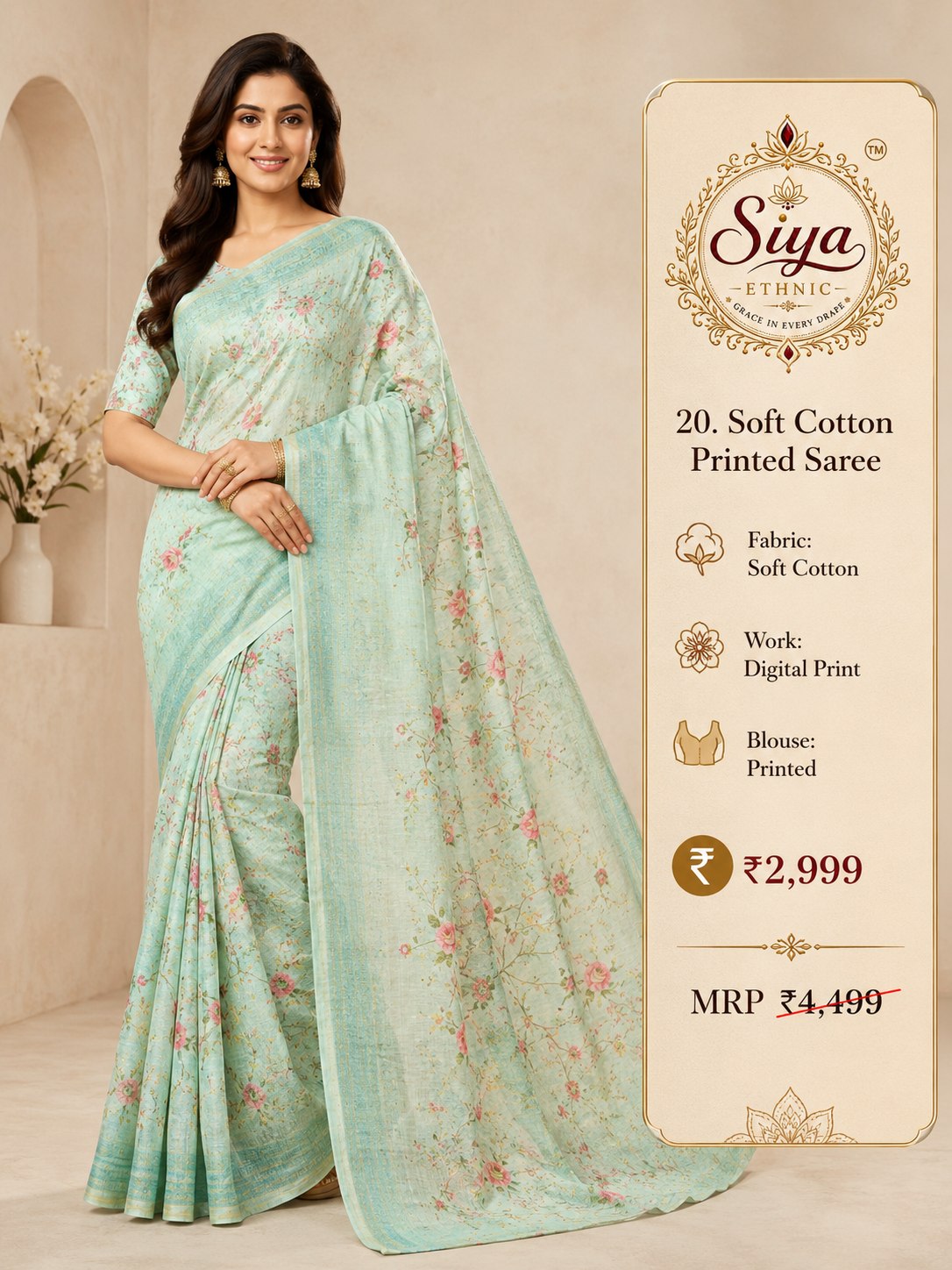 Soft Cotton Printed Saree