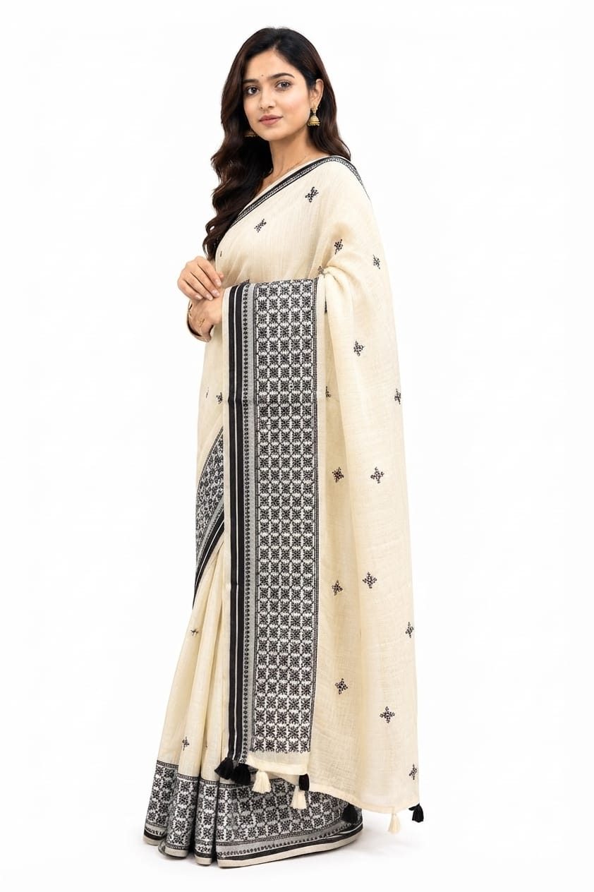 Ivory Black Handloom