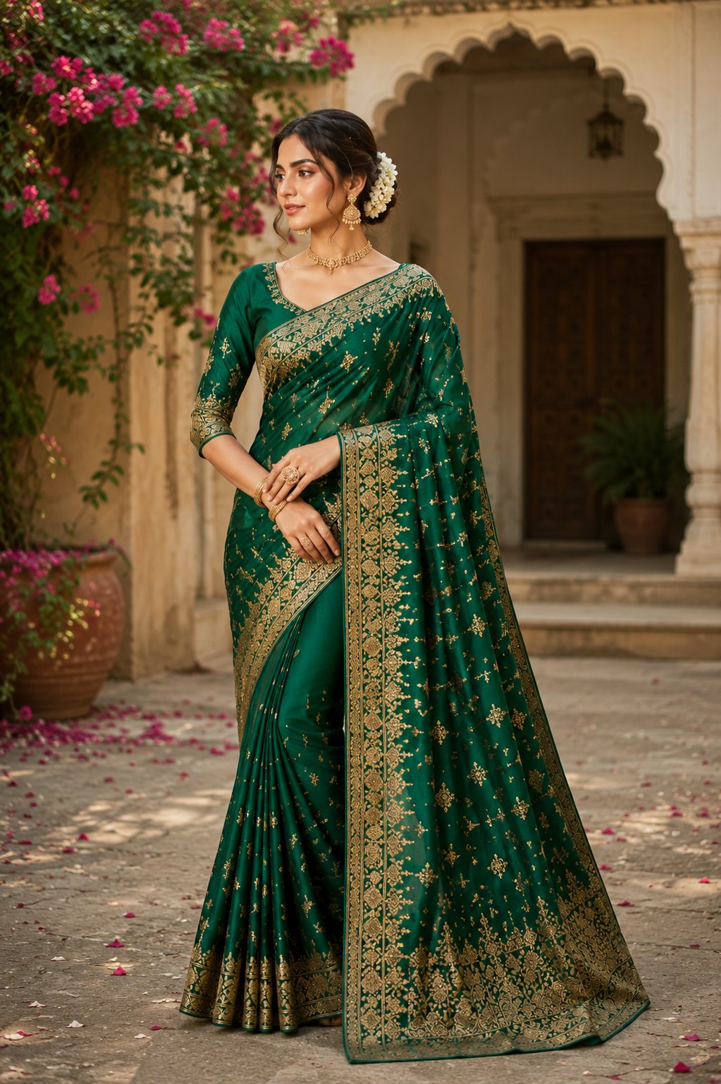 Emerald Green Pure Silk Saree