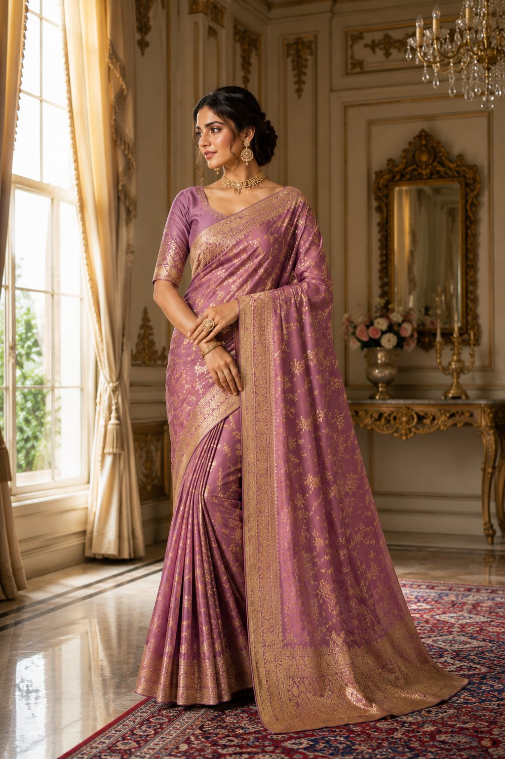 Mauve Pink Chanderi Saree
