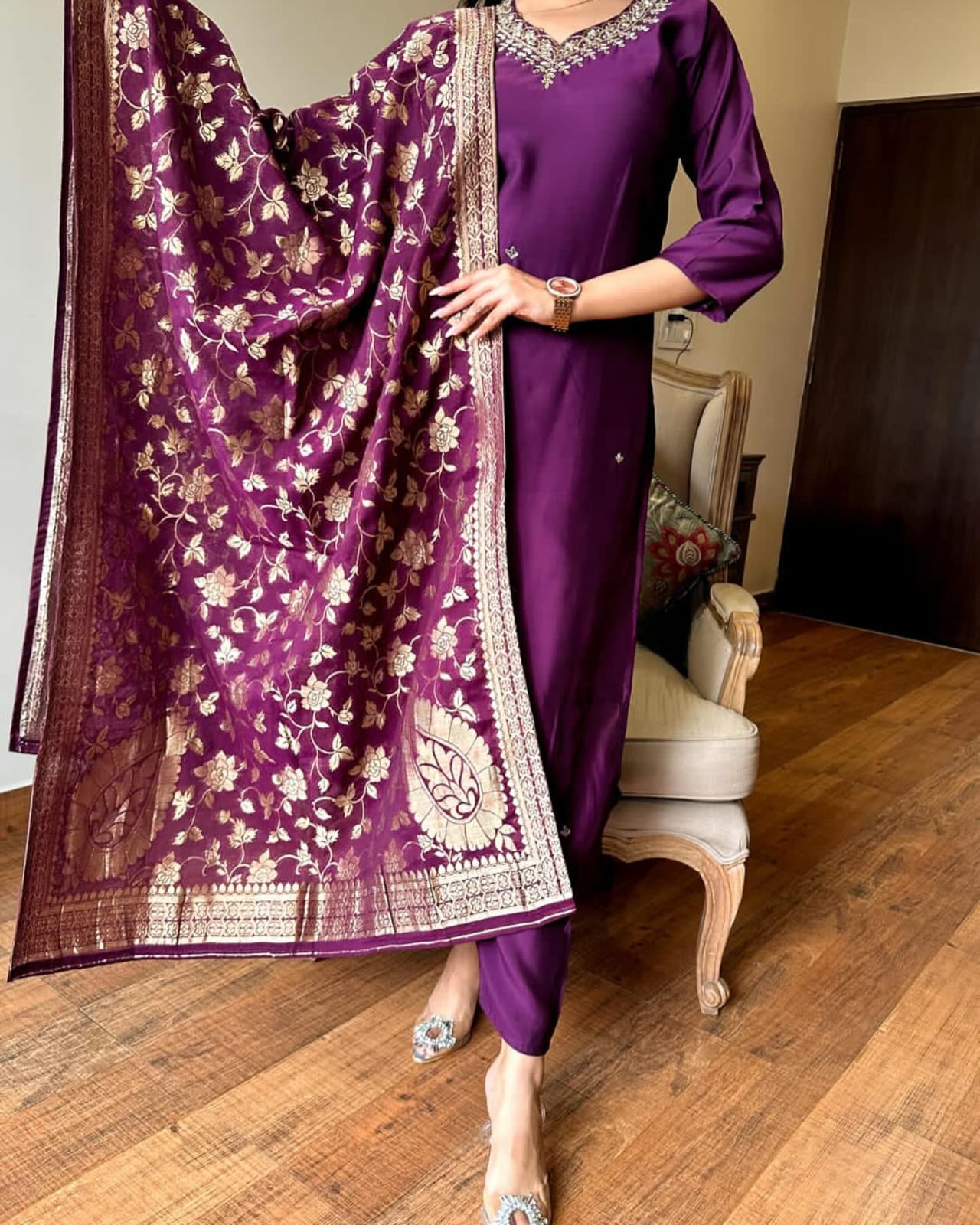 Chanderi Silk Kurta & Dupatta – Classic Meets Style.